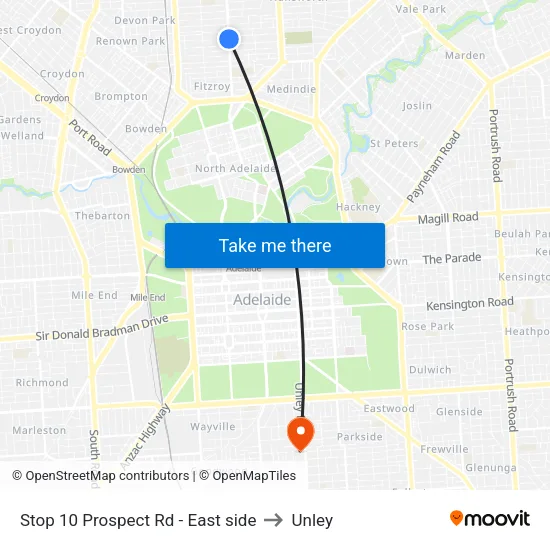 Stop 10 Prospect Rd - East side to Unley map