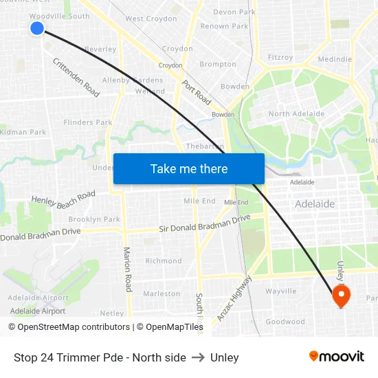 Stop 24 Trimmer Pde - North side to Unley map