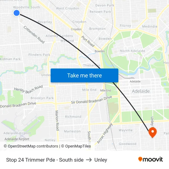 Stop 24 Trimmer Pde - South side to Unley map