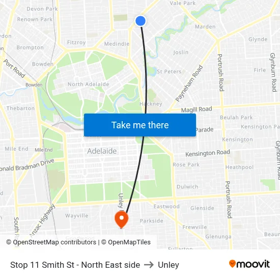 Stop 11 Smith St - North East side to Unley map
