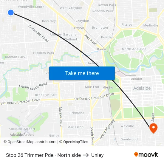 Stop 26 Trimmer Pde - North side to Unley map