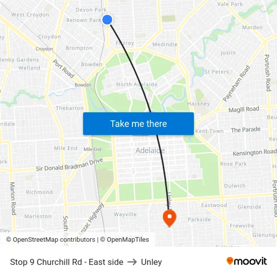 Stop 9 Churchill Rd - East side to Unley map