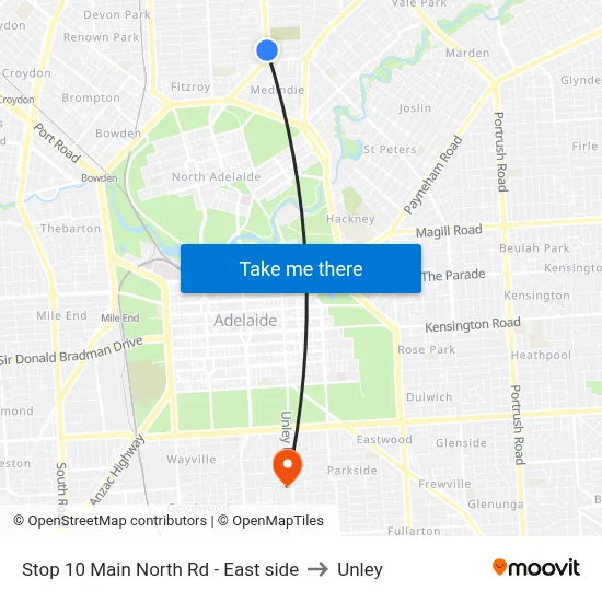 Stop 10 Main North Rd - East side to Unley map