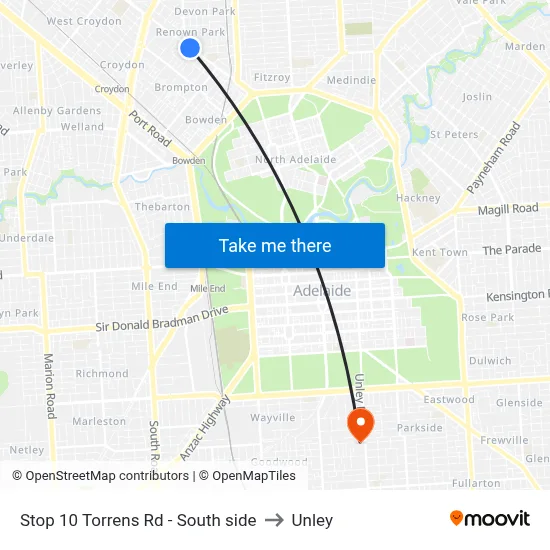 Stop 10 Torrens Rd - South side to Unley map