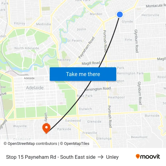 Stop 15 Payneham Rd - South East side to Unley map
