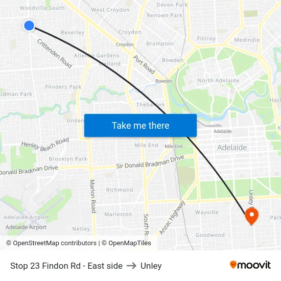 Stop 23 Findon Rd - East side to Unley map