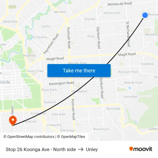 Stop 26 Koonga Ave - North side to Unley map