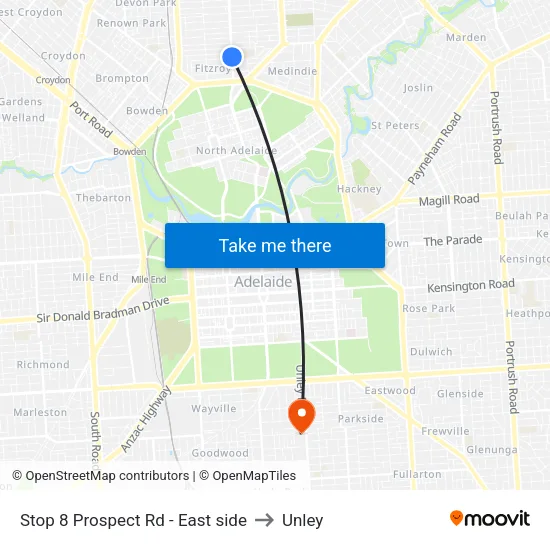Stop 8 Prospect Rd - East side to Unley map