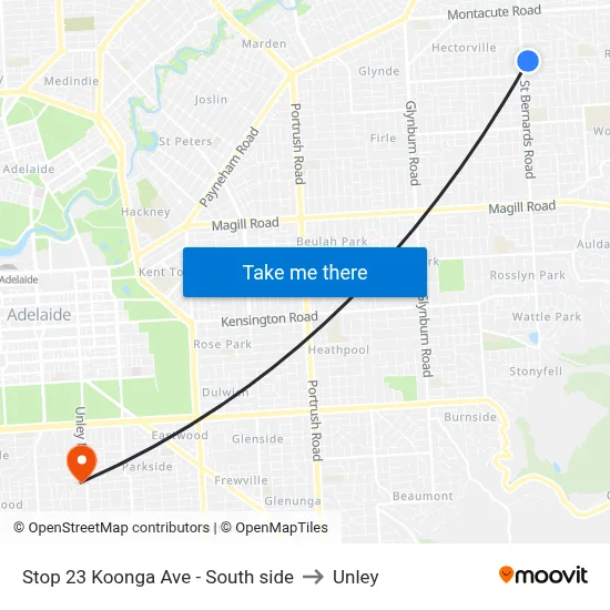 Stop 23 Koonga Ave - South side to Unley map