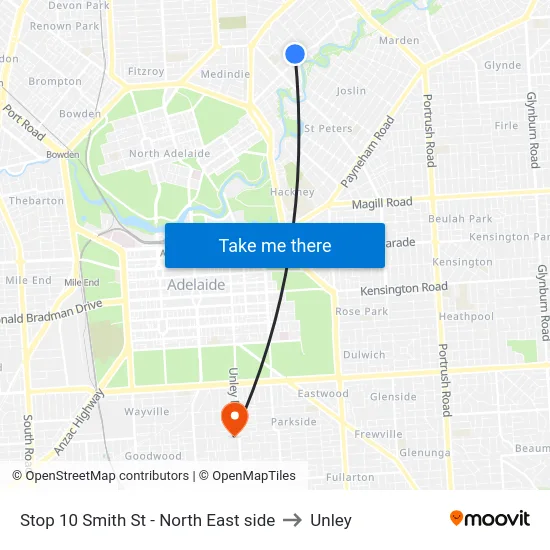 Stop 10 Smith St - North East side to Unley map