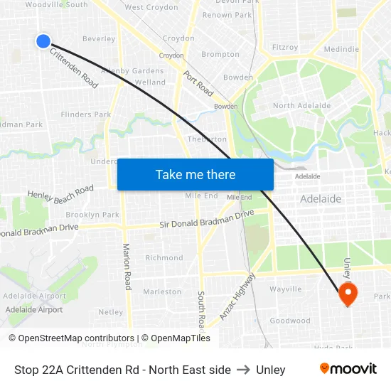 Stop 22A Crittenden Rd - North East side to Unley map