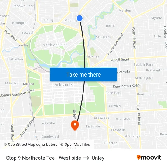 Stop 9 Northcote Tce - West side to Unley map