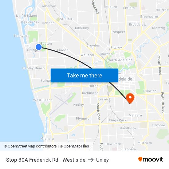 Stop 30A Frederick Rd - West side to Unley map