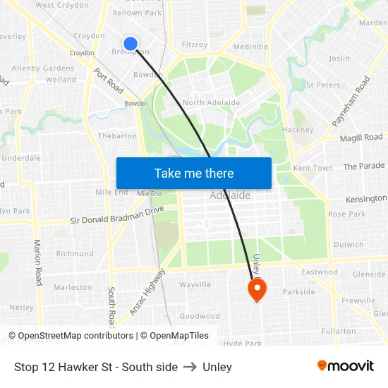Stop 12 Hawker St - South side to Unley map