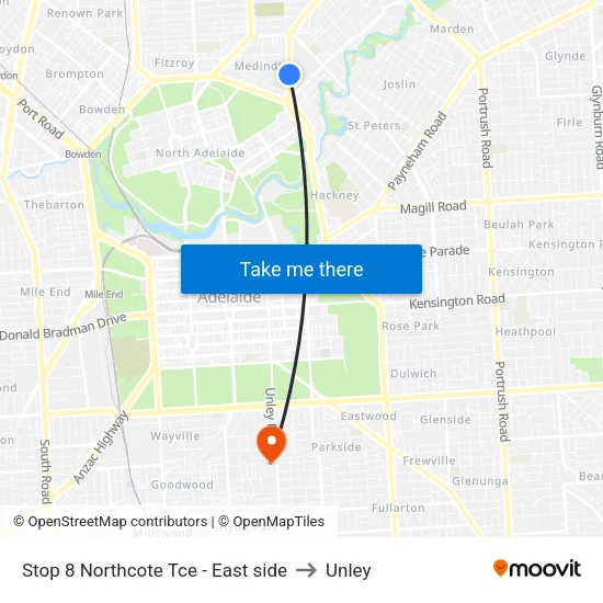 Stop 8 Northcote Tce - East side to Unley map