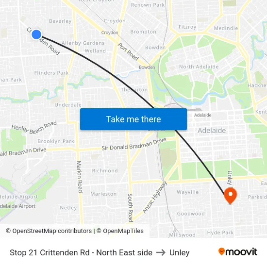 Stop 21 Crittenden Rd - North East side to Unley map