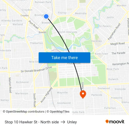 Stop 10 Hawker St - North side to Unley map