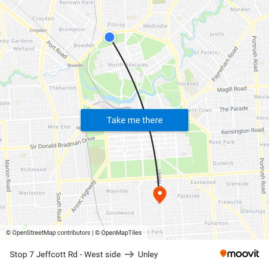 Stop 7 Jeffcott Rd - West side to Unley map