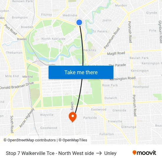 Stop 7 Walkerville Tce - North West side to Unley map