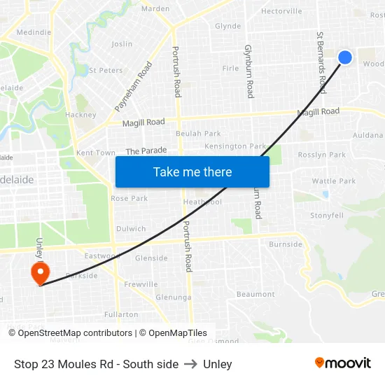 Stop 23 Moules Rd - South side to Unley map