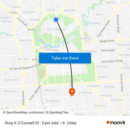 Stop 6 O'Connell St - East side to Unley map