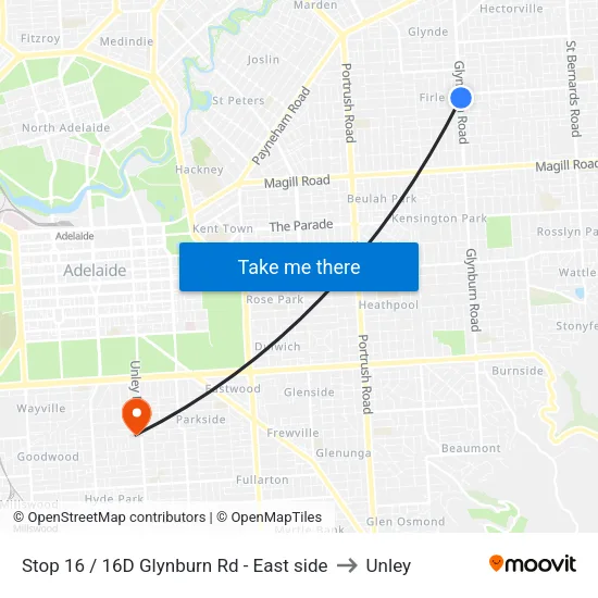 Stop 16 / 16D Glynburn Rd - East side to Unley map