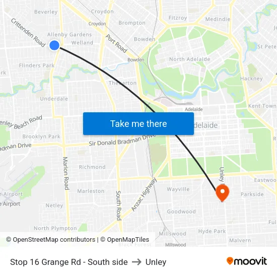 Stop 16 Grange Rd - South side to Unley map