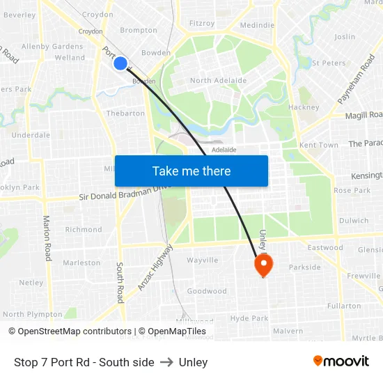 Stop 7 Port Rd - South side to Unley map