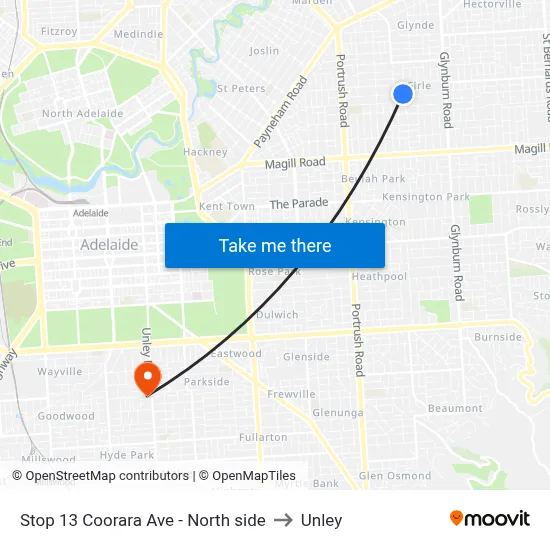 Stop 13 Coorara Ave - North side to Unley map