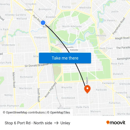 Stop 6 Port Rd - North side to Unley map