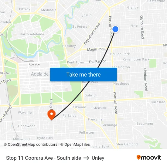 Stop 11 Coorara Ave - South side to Unley map