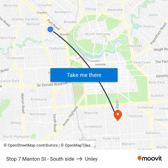 Stop 7 Manton St - South side to Unley map
