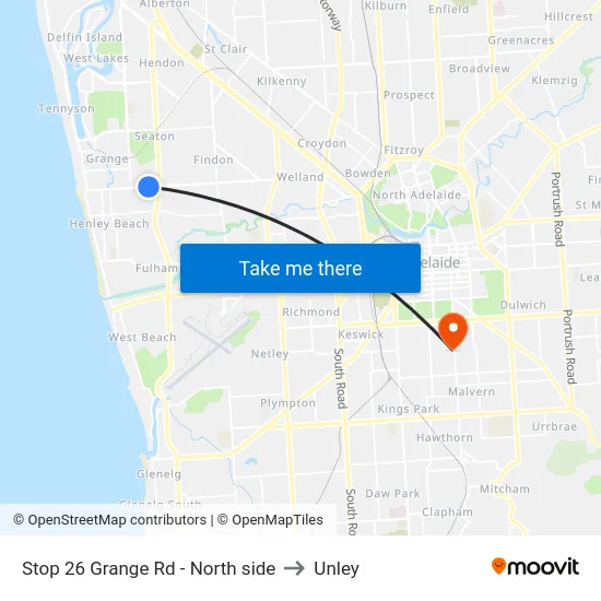 Stop 26 Grange Rd - North side to Unley map