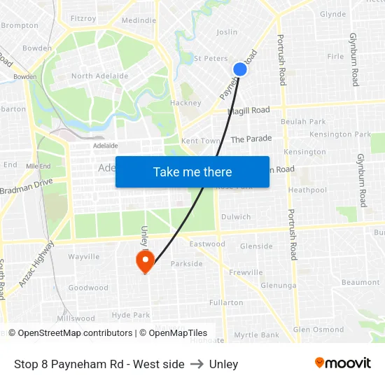 Stop 8 Payneham Rd - West side to Unley map