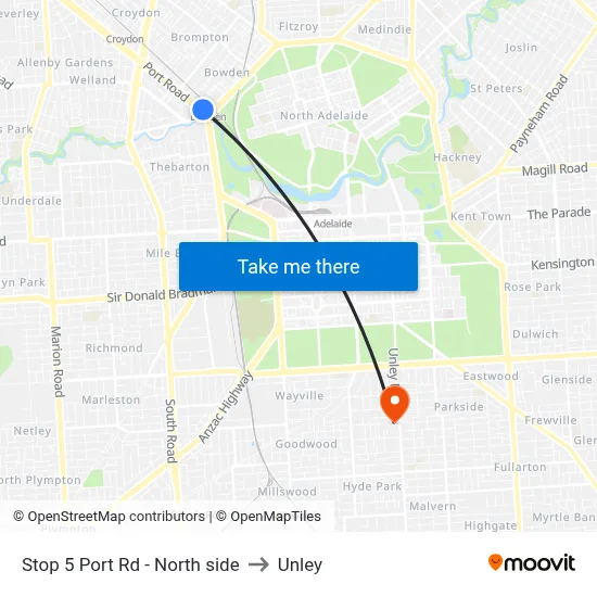 Stop 5 Port Rd - North side to Unley map