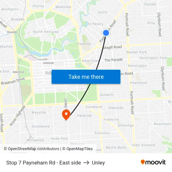 Stop 7 Payneham Rd - East side to Unley map