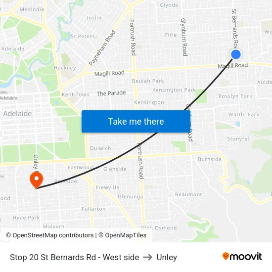 Stop 20 St Bernards Rd - West side to Unley map