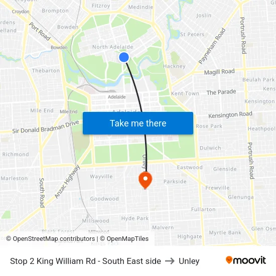 Stop 2 King William Rd - South East side to Unley map
