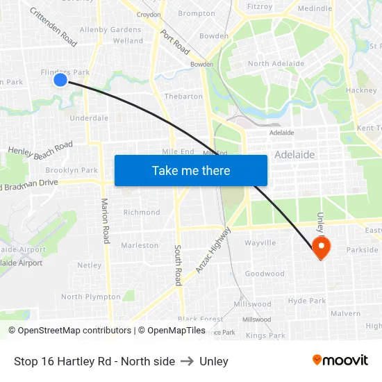 Stop 16 Hartley Rd - North side to Unley map