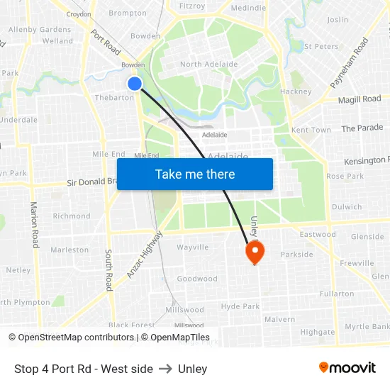 Stop 4 Port Rd - West side to Unley map