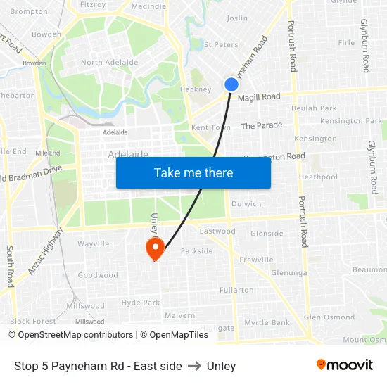 Stop 5 Payneham Rd - East side to Unley map