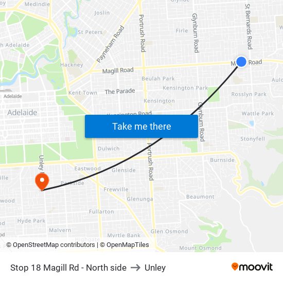 Stop 18 Magill Rd - North side to Unley map