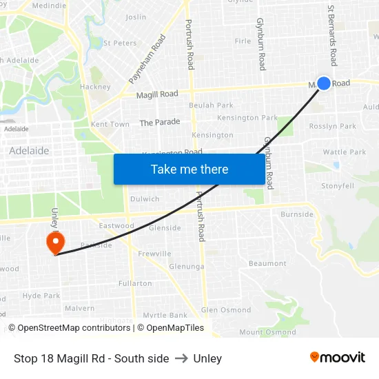 Stop 18 Magill Rd - South side to Unley map