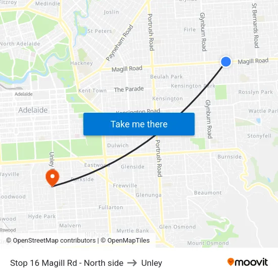 Stop 16 Magill Rd - North side to Unley map