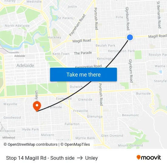 Stop 14 Magill Rd - South side to Unley map