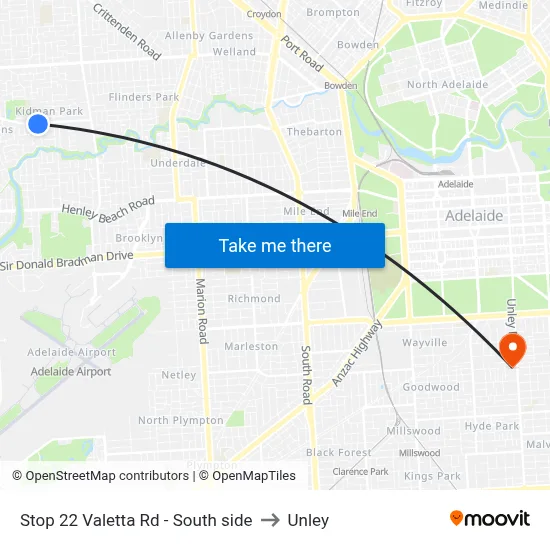 Stop 22 Valetta Rd - South side to Unley map