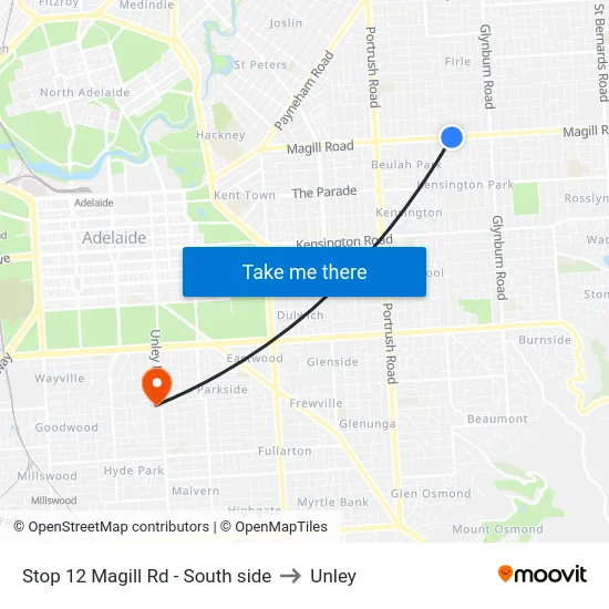 Stop 12 Magill Rd - South side to Unley map