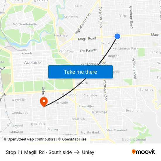 Stop 11 Magill Rd - South side to Unley map