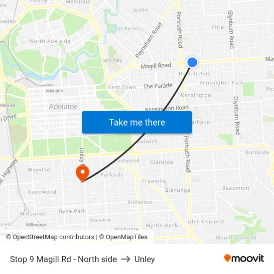 Stop 9 Magill Rd - North side to Unley map