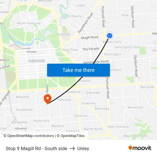 Stop 9 Magill Rd - South side to Unley map